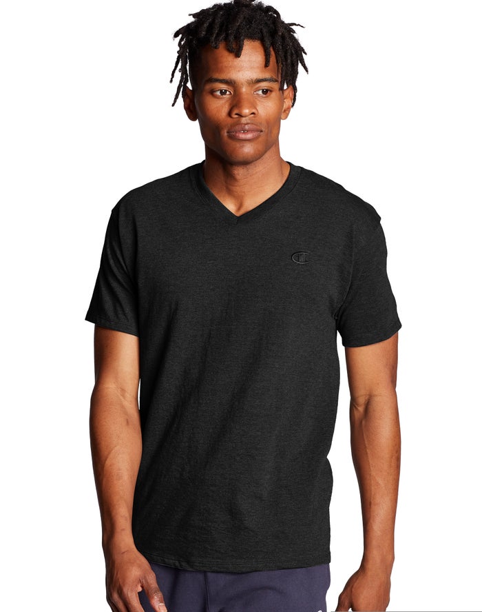 Champion Mens T-Shirt NZ - Classic Jersey V-Neck Black ( 8310-PJAXY )